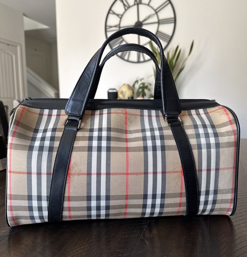 BURBERRY Haymarket Classic Nova Check Knit Canvas Beige Boston Vintage BAG - Picture 4 of 24