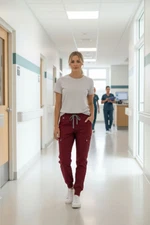 Figs Scrub Pants Womens Small Tall Burgundy Jogger Pockets Drawstring Medical