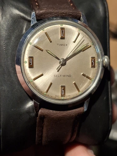 Timex Viscount 1969 Silver Tone Silver Dial Mens Vintage 1960s Automatic Self...