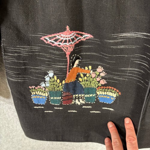 Womens Jacket Large Black Stitch Ornamental Kimono Japan Chinese Artsy Scene - Picture 5 of 13