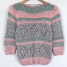 VTG COMPATIBLE Silk Angora Blend Sweater Juniors Sz L Pink Grey Diamond Knit