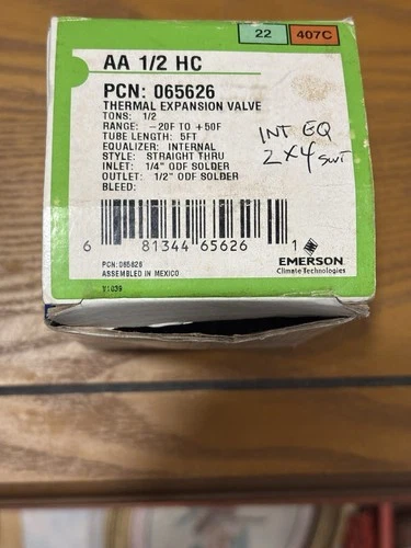 (QTY 1) EMERSON Thermal Expansion Valve AA. 1/2 HC PCN:065626