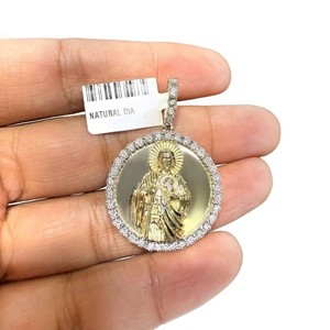 Authentic 925 Sterling Silver Gold Plated Real Diamond Religious ST. JUDE Pendant 1/6 CT