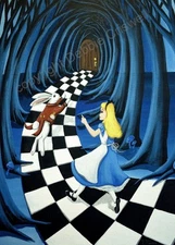 PRINT Of Painting Aceo Alice In Wonderland Chasing The White Rabbit Signed Art