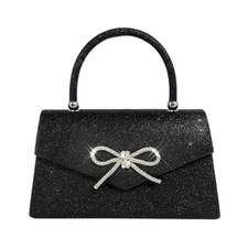 Womens Evening Bag Sparkly Bow Clutch Purse Wedding Party Purses Glitter Rhin...