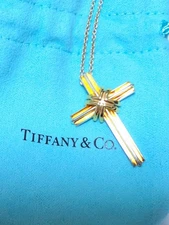 TIFFANY & Co. Elsa Peretti Signature Cross Necklace Silver 925 18K YG VTG Japan