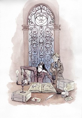 Dracula's Study - Original Watercolor Painting by Mariia Podat