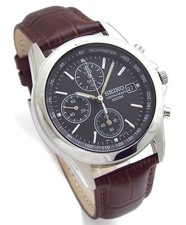 SEIKO Chronograph Watch Genuine Leather Belt Black SND309P1/BR