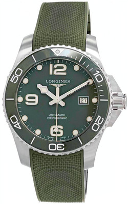 Longines  Mens HydroConquest 41 Automatic Green Rubber Strap Watch L3.781.4.06.9