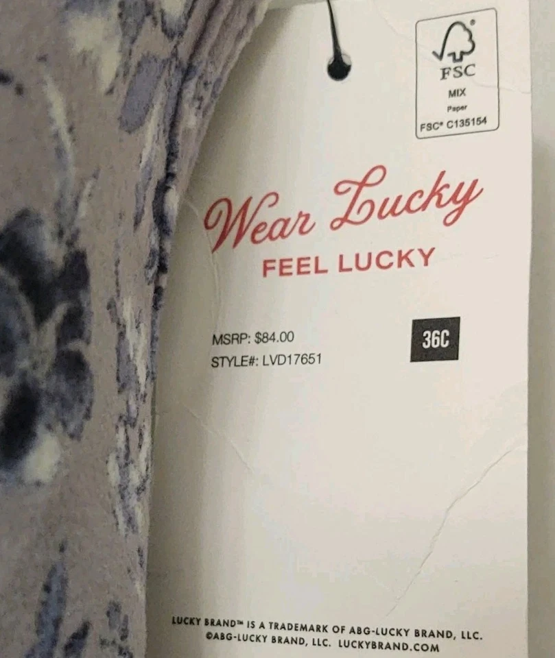 🍀Sujetador Camiseta Ligeramente Acolchado Marca Lucky LIBRE DE CABLES Talla 36C Gris Azul Floral Foto 3 de 4