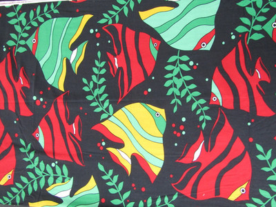 1987 HOFFMAN CALIFORNIA FABRICS COPACABANA ANGEL FISH COTTON 84'' X 43'' RED GREEN