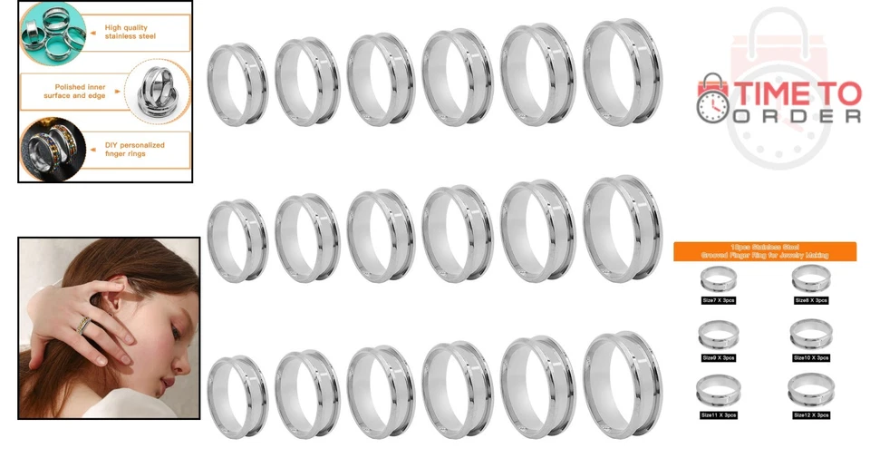 Anillos de dedo acanalados de acero inoxidable 18 piezas tamaños surtidos para joyería hágalo usted mismo Cra... Foto 2 de 4