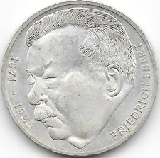 1975 GERMANY SILVER 5 MARK FRIEDRICH EBERT 0.22 ounces silver
