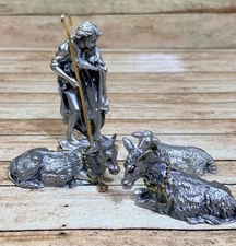 Cathedral Art Pewter Gold Gilt Doug Corsini Shepherd Donkey Sheep Ox Nativity