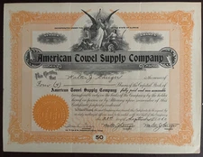 1960 AMERICAN TOWEL SUPPLY COMPANY Stock Certificate  - UNCANCELLED - ILLINOIS