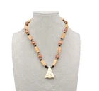 Vintage Africa Continent Pendant Wood Bead Necklace Estate Costume Jewelry 18"