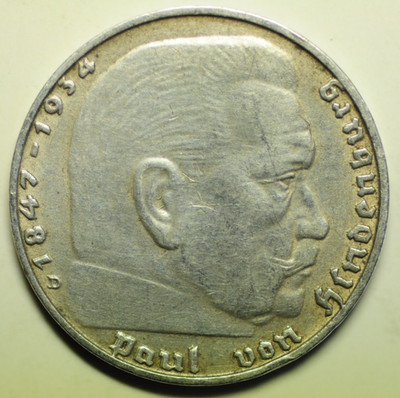 mw31361 Germany Silver 2 Reichsmark 1938 D Paul von Hindenburg Munich Mint KM#94