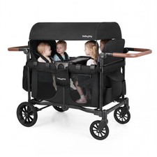 Wagon Stroller for 4 Kids Foldable 4-Seater Push-Pull Toddler Stroller-Black - C