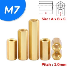 M7 ~ 7mm Brass Hex Coupling Nuts Metric 1.0 Coarse DIN 6334