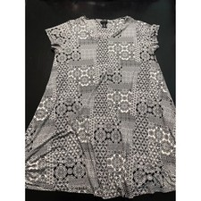 Mercer & Madison Womens 2X Black White Geometric Tile Print Swing Dress V-Neck