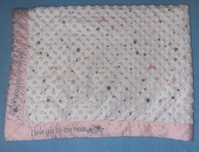 Just Born Baby Blanket Minky Pink Satin Trim I Love You To The Moon Gently Used