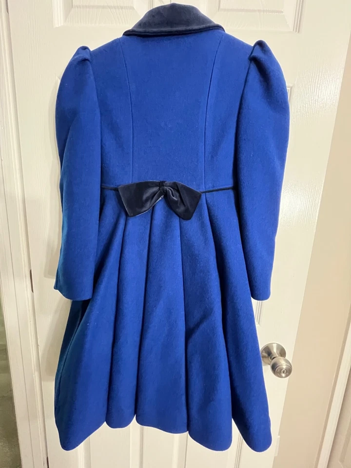 Abrigo largo de lana para niños F.W Fischer Designs EE. UU. de colección ribete de terciopelo azul talla 8 Foto 2 de 4