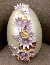 Laura Ashley 3-D EASTER EGG Flowers Butterflies Lavender Gold satin 10.5" NEW