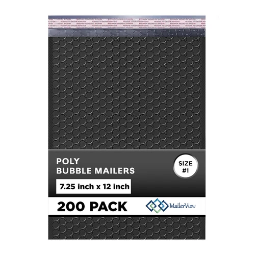Black Poly Bubble Mailers 7.25x12 inch #1 | Self Seal Padded Envelopes | Cushion