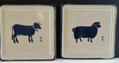 Pfaltzgraff DISCONTINUED  Country Fair  Sheep And Lamb Trivets 7.5x7.5 Excellent
