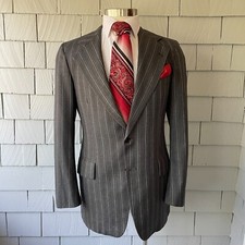 70s Vintage Clay Poole Gray Red White Pinstripe 100 Wool Suit Jacket Size 40L