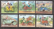 Union Island 1987 Disney Characters French Cars Short Set MNH (SC# 241-246)