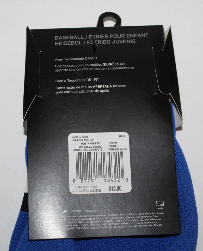 Nike Vapor Estribo BÉISBOL Calcetines Juveniles Unisex Juego Real Blanco Universitario Azul Marino *5A Foto 3 de 4