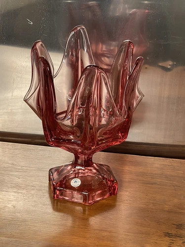 Viking Glass 1992 Cranberry Mist Ribbed Swung Handkerchief Vase LE 13 of 200 HTF