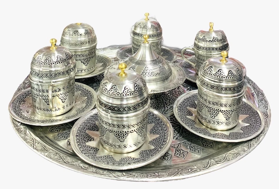 Turkish Coffee Expresso Coffee Cup & Saucer Set Copper & Porcelain - Image 2 of 4