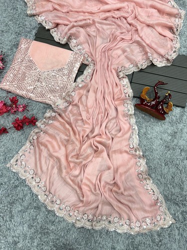 Camicetta Saree da donna stile Bollywood designer pakistano abbigliamento sari indiano etnico - Foto 3 di 8