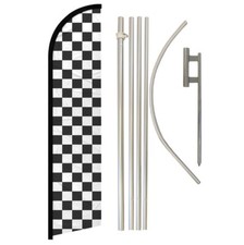 Black  White Checkered Full Curve Windless Swooper Flag Pole Kit Racing