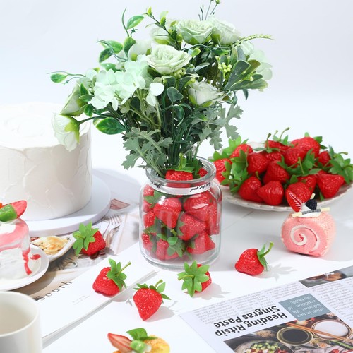 50 PCS Artificial Red Strawberries Fake Plastic Strawberry Faux Realistic Str... - Picture 6 of 7