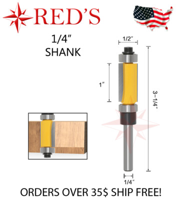 Y75110-4 REDS 1/2 D X 1''L Flush Trim Top + Bottom Bearing Router Bit 1/4'' Shank