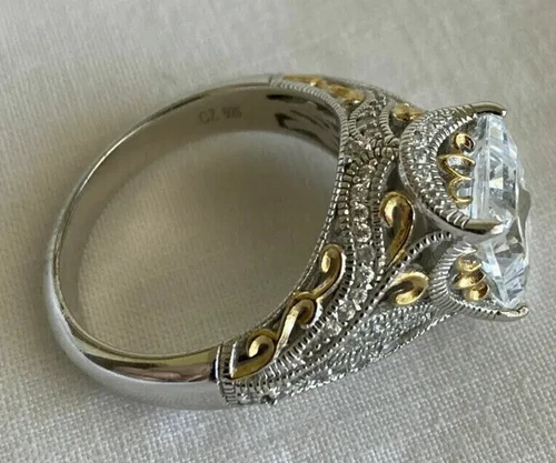 Victorian 3Ct Princess Cut Lab Created Diamond 14K Two-Tone Gold Finish Ring