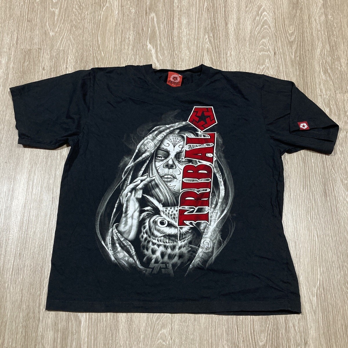 Tribal Shirt XL 00s Y2k Owl Grunge Emo Goth Skeleton Skull Skate 