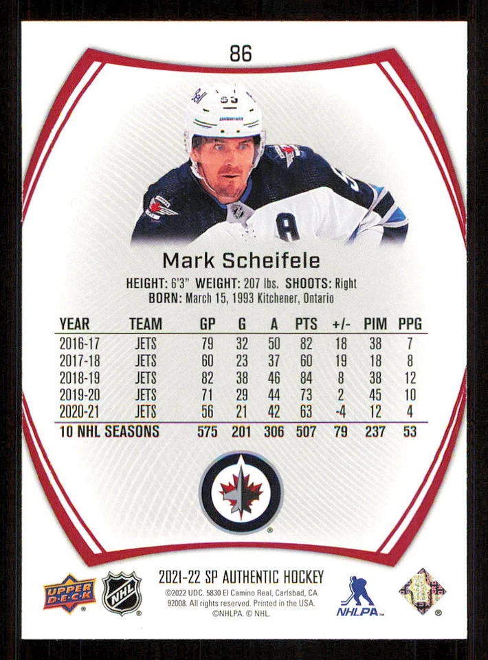 2021-22 SP Authentic Limited Red #86 Mark Scheifele - Image 2 of 2