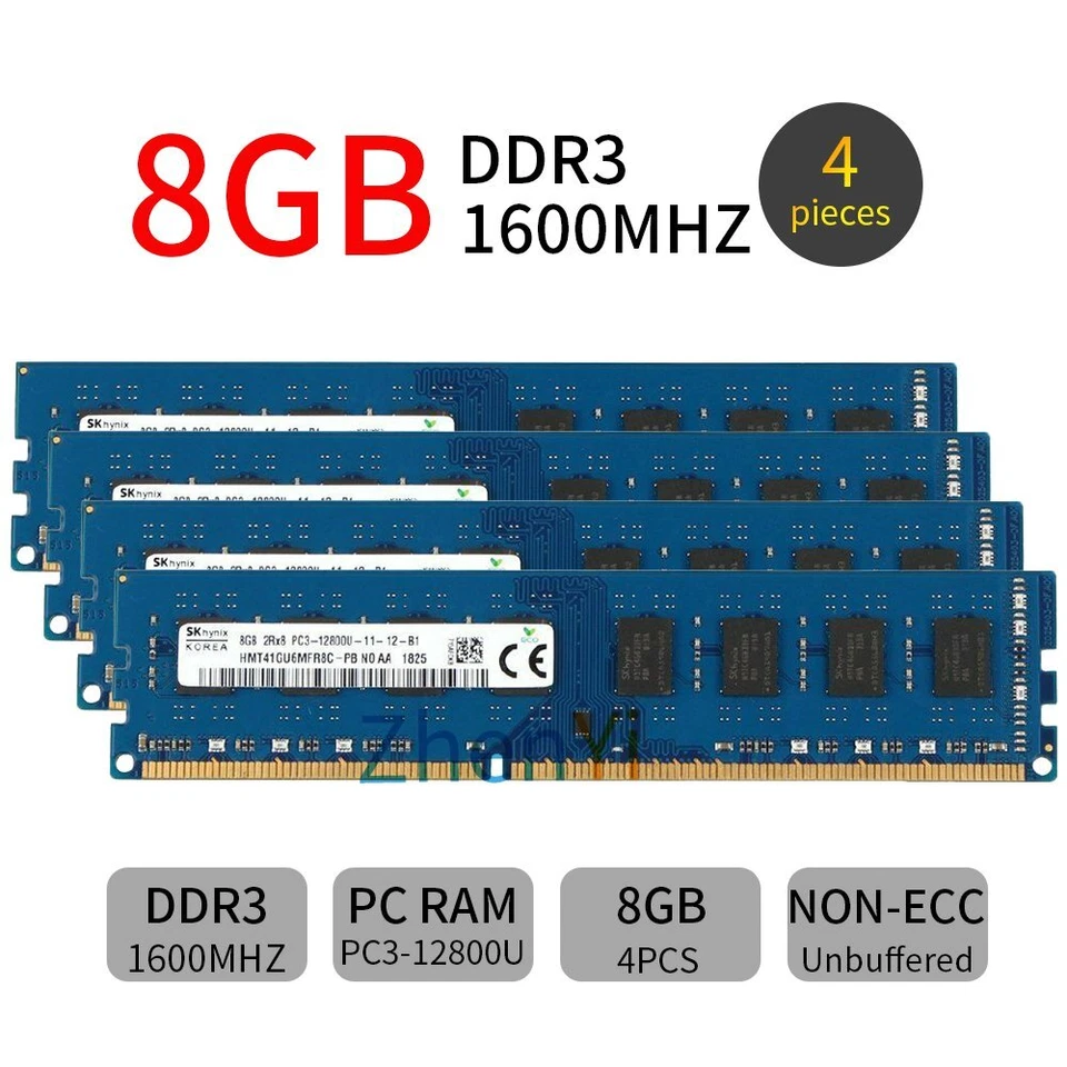 For SKHynix 32GB 16GB 8GB DDR3 1600MHz HMT41GU6MFR8C-CH9 1.5V Blue DIMM RAM Lot - Image 2 of 4