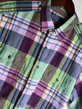 Ralph Lauren Madras Shirt Mens Xl Epaulet Heritage Plaid Flap Pockets Classic