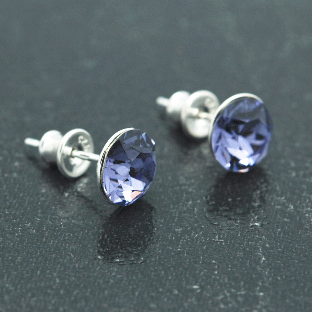 Boucles d'oreilles en argent massif 925 et cristal bleu véritable 8mm