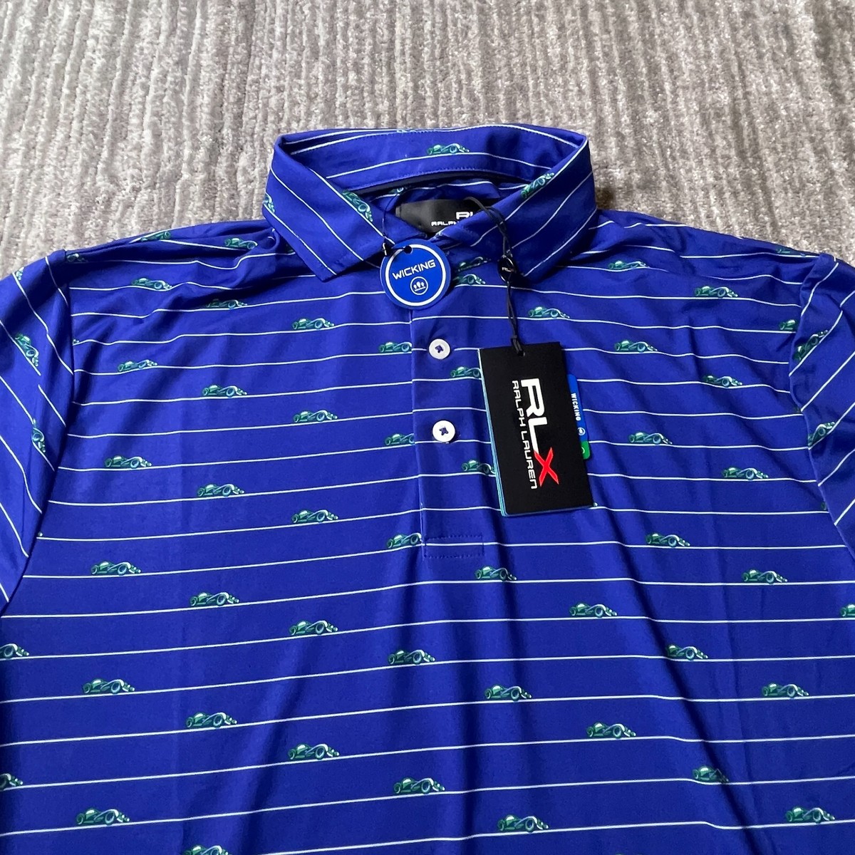 RLX Ralph Lauren Golf Polo Shirt Mens Small Blue Cars Print