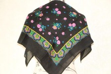 Black floral scarf, Vintage Ethnic folk shawl, Romanian style, Christmas gift