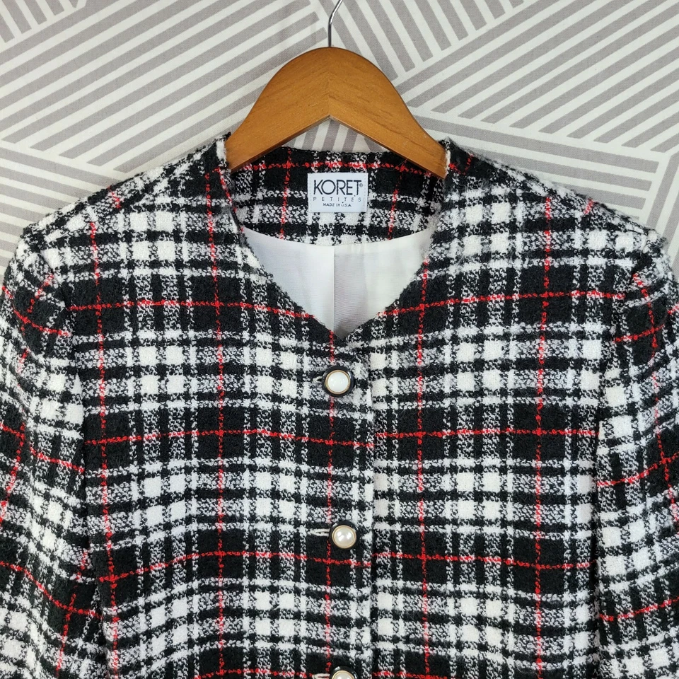 复古羊毛混纺格子西装外套夹克,尺寸 12 Petite Dark Academia 珍珠纽扣 — 第 2/4 张图片