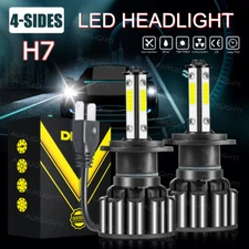 2X 4-sides H7 LED Headlight bulb 2400W 6000K 360000LM High Low Replacement Bulb