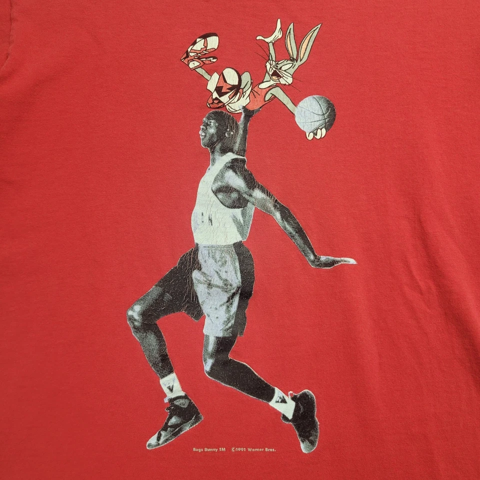 Vintage Hare Jordan & Air Jordan T-Shirt Nike Size Large Youth Red Rare 90s - Image 2 of 4