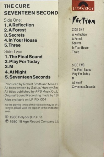 THE CURE - SEVENTEEN SECONDS CASSETTE CREAM LABELS NO POLYGRAM 1980 1ST UK ISSUE - Picture 6 of 7